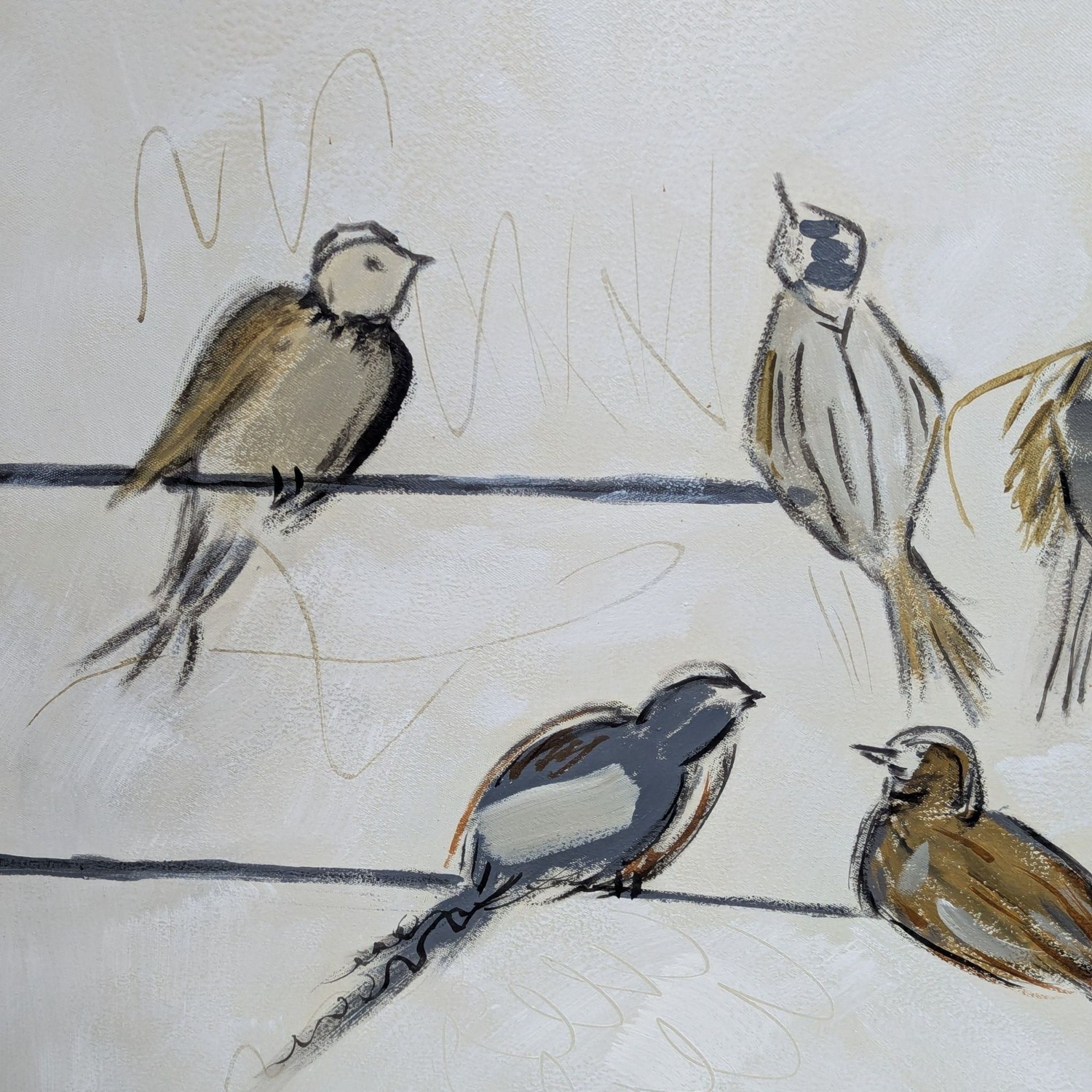 Framed Bird Drawing on Wires Large Wall Art - image-6