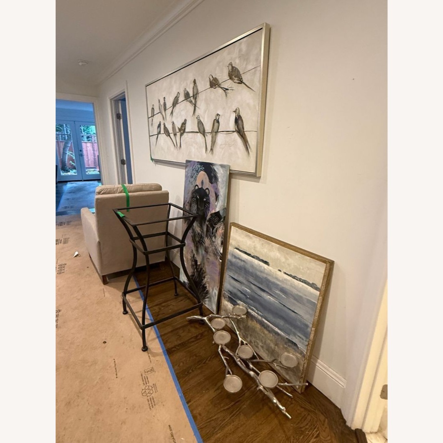 Framed Bird Drawing on Wires Large Wall Art - image-1