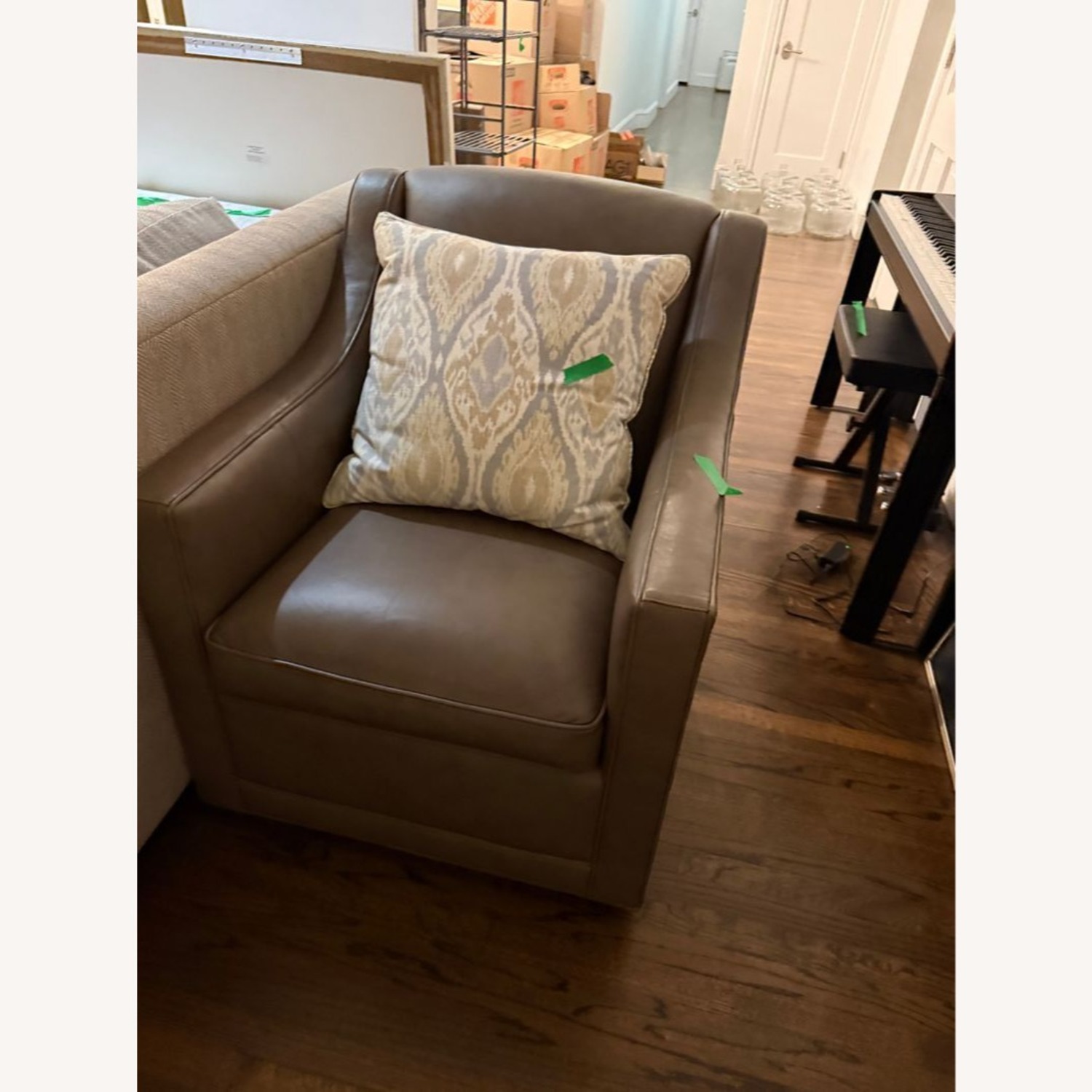Lexington Taupe Leather Lounge Swivel Chair - image-10