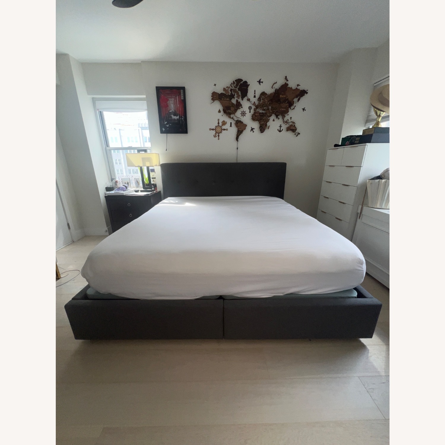 Dark Gray Fabric Cal King Bed - image-2