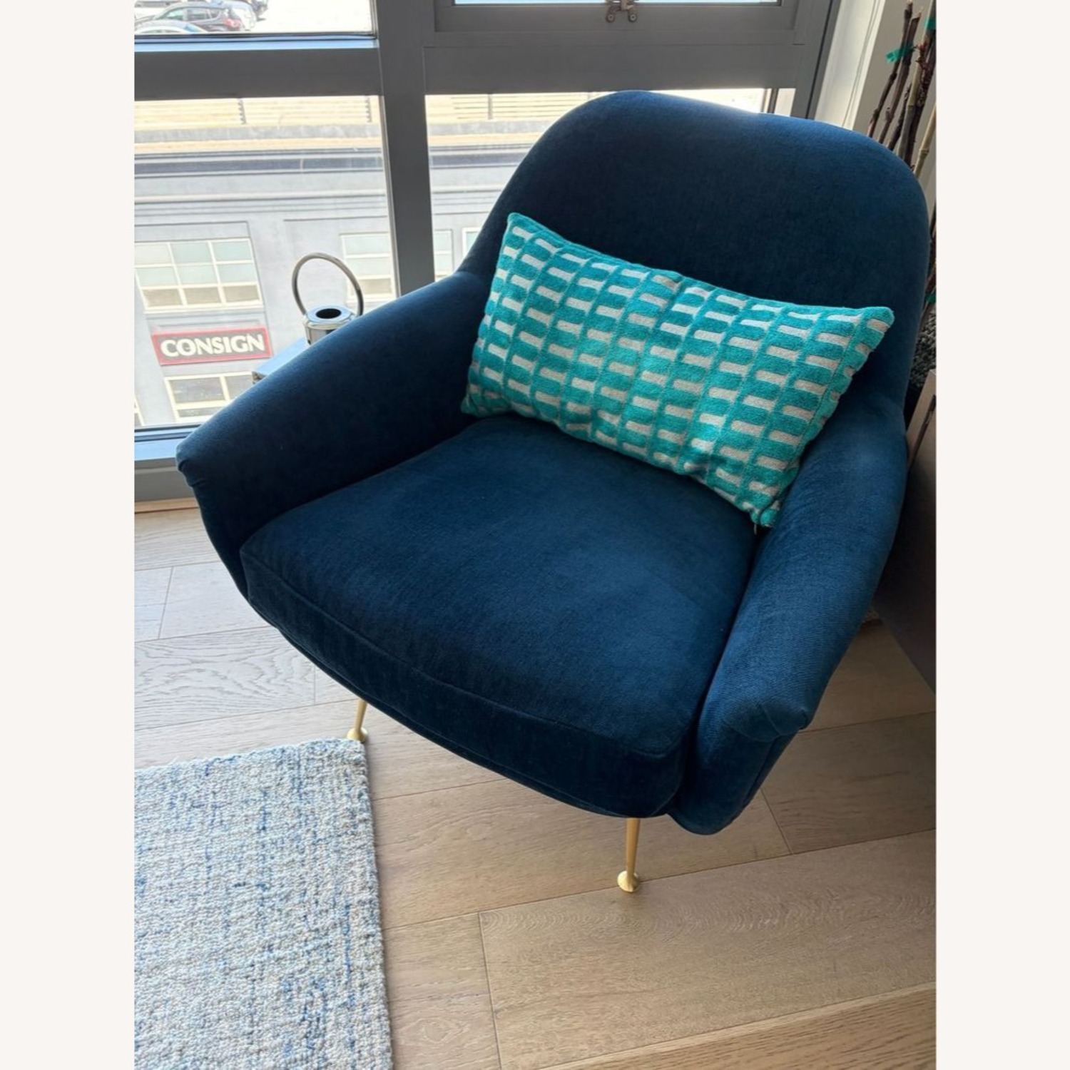 West Elm Phoebe Blue Velvet Lounge Chair  - image-1