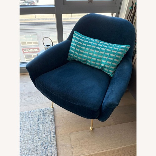 Used West Elm Phoebe Blue Velvet Lounge Chair  for sale on AptDeco