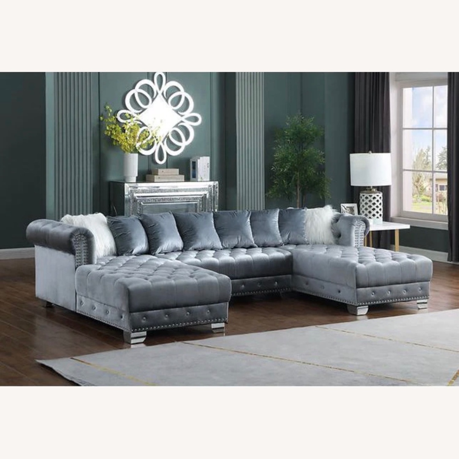 Grey Velvet 2-Piece Sectional Sofa - image-3