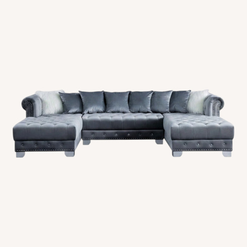 Used Grey Velvet 2-Piece Sectional Sofa for sale on AptDeco