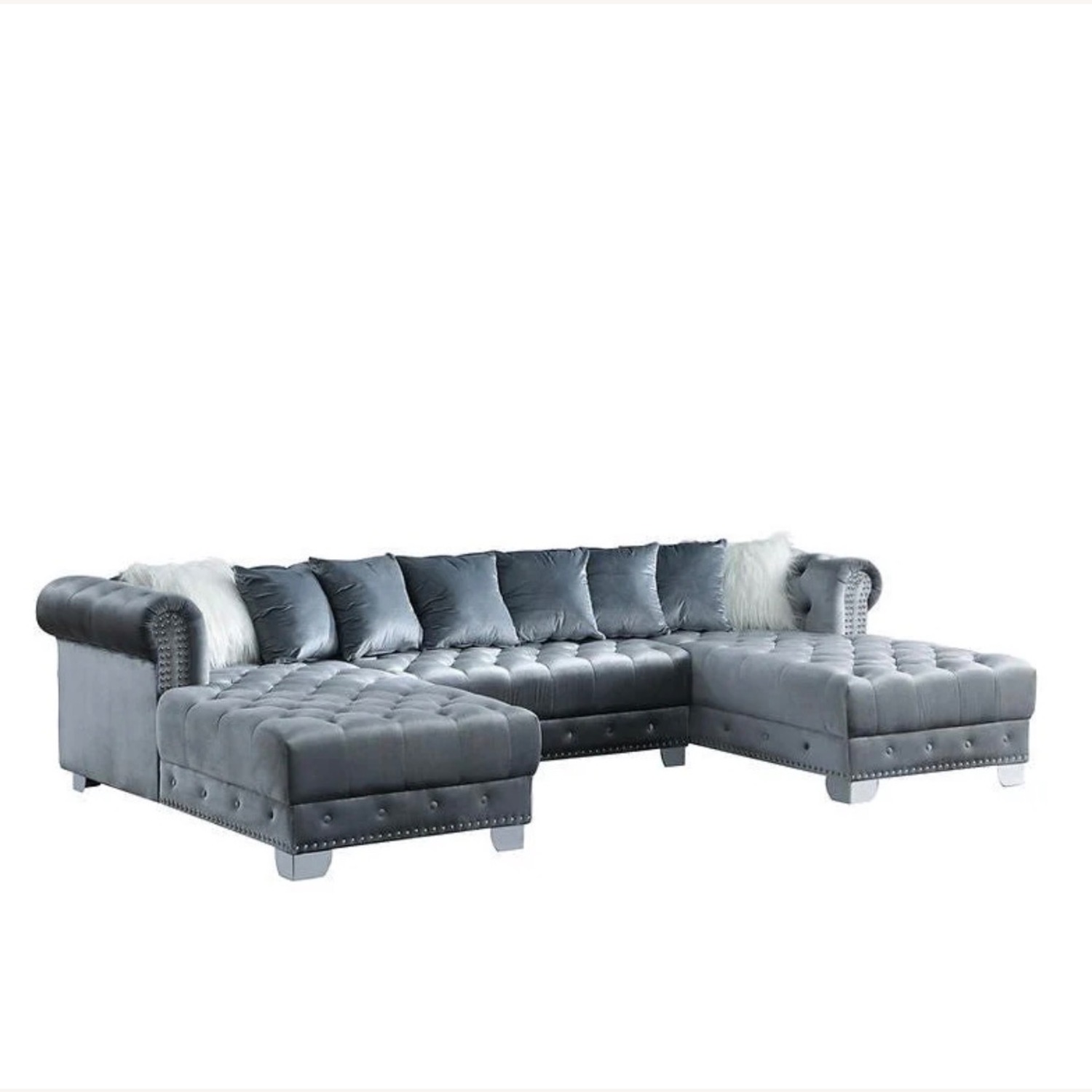 Grey Velvet 2-Piece Sectional Sofa - image-1