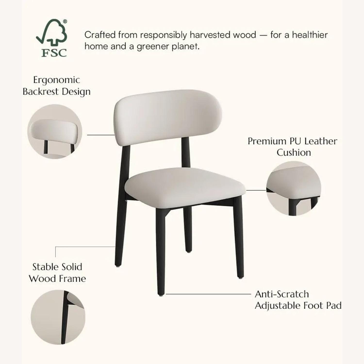  White PU Leather Wood Dining Chairs 6 - image-4