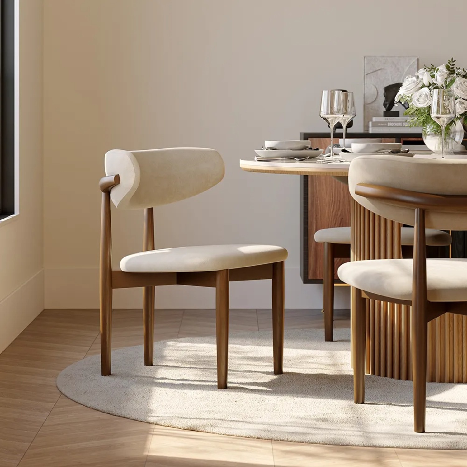  White PU Leather Wood Dining Chairs 6 - image-7