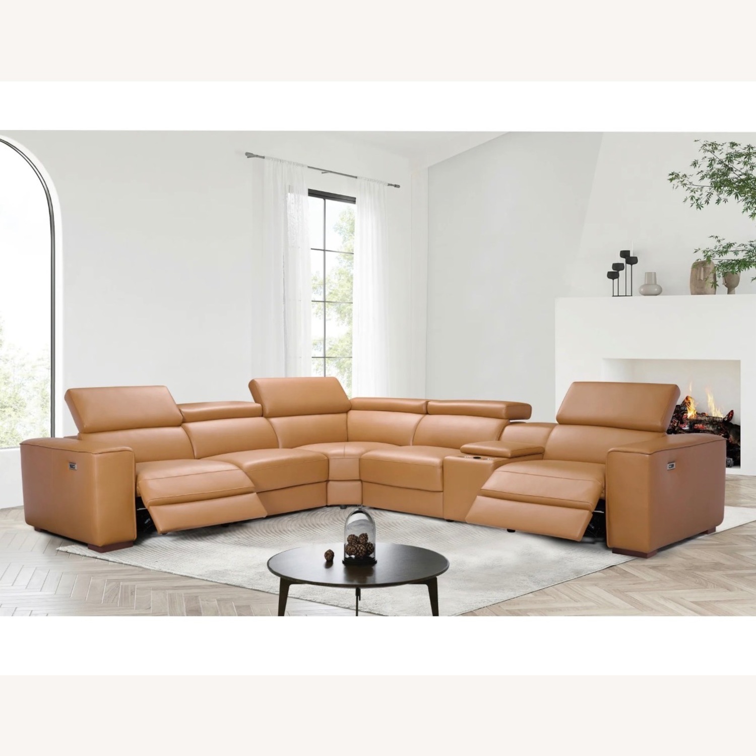 Caramel Leather Reclining Sectional - image-2