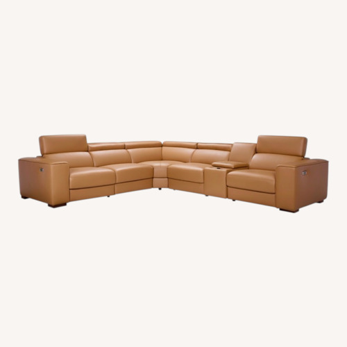 Used Caramel Leather Reclining Sectional for sale on AptDeco