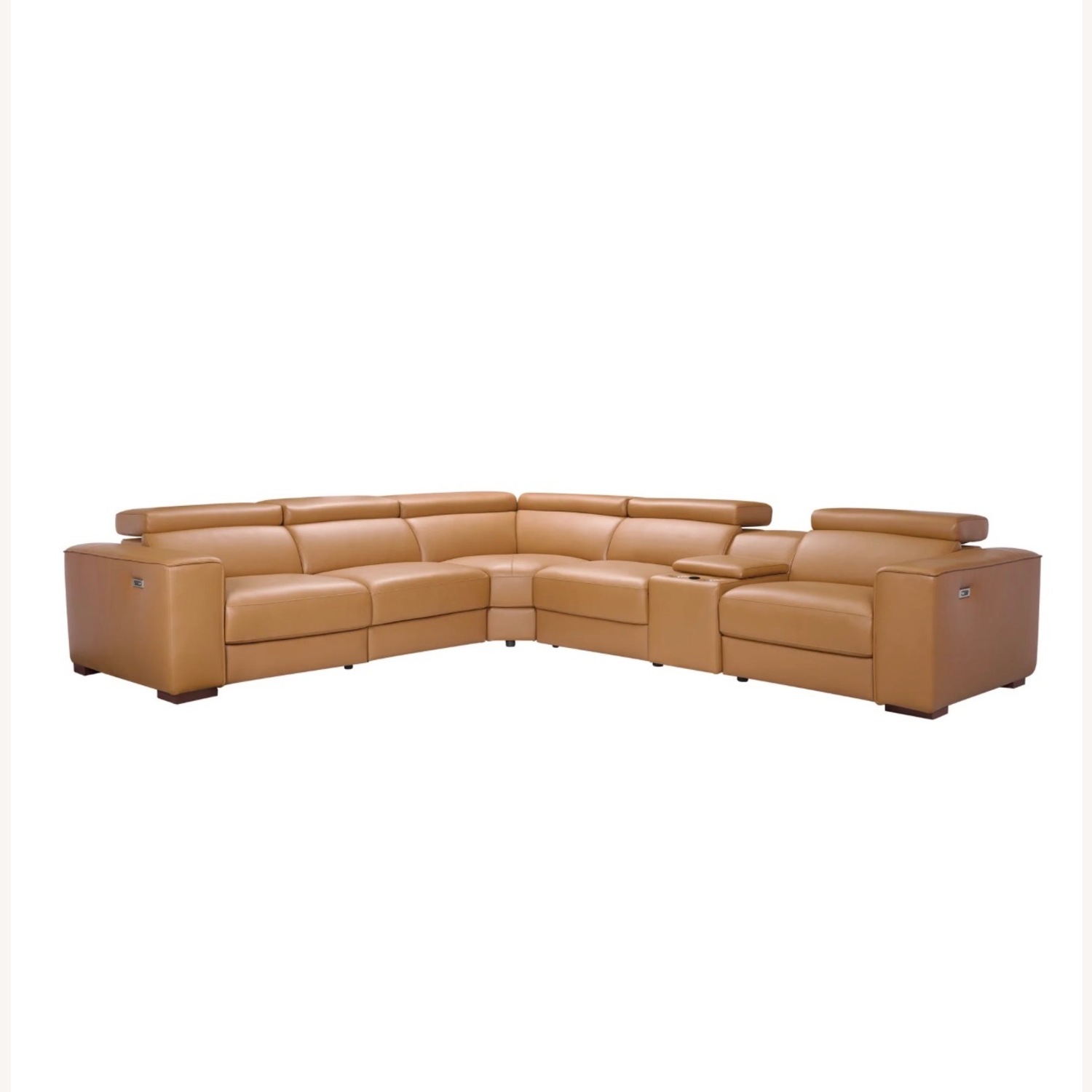 Caramel Leather Reclining Sectional - image-1
