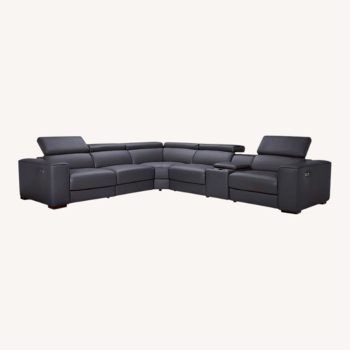 Used Dark Grey Leather Reclining Sectional for sale on AptDeco