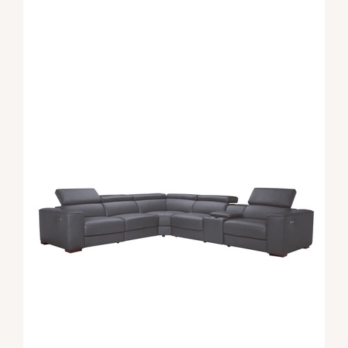 Used Dark Grey Leather Reclining Sectional for sale on AptDeco