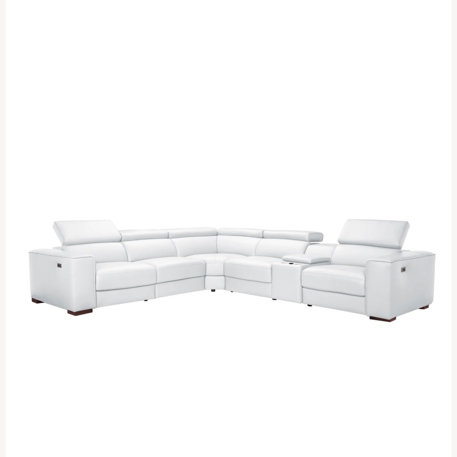 White Leather Reclining Sectional - image-1