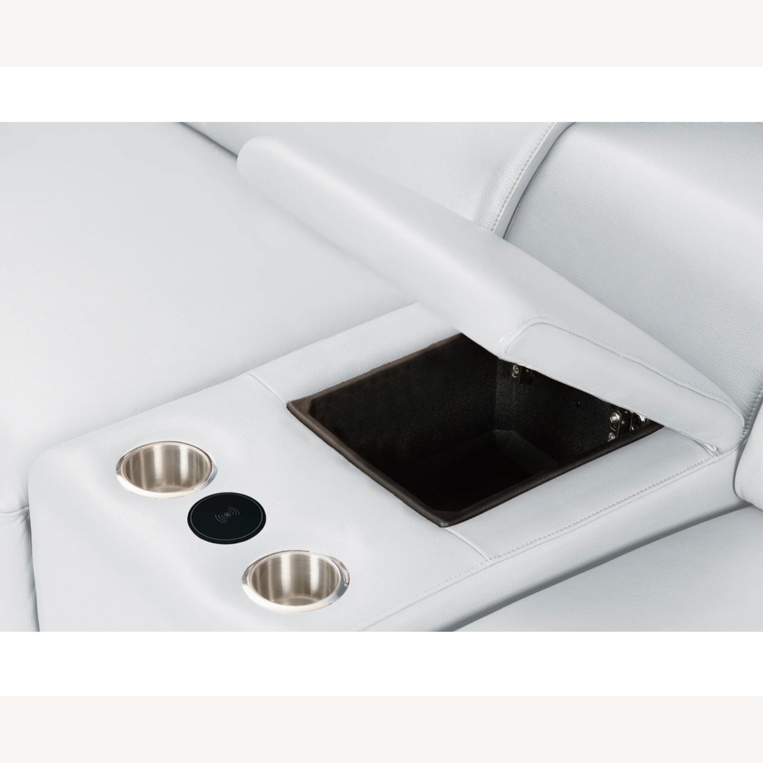 White Leather Reclining Sectional - image-3
