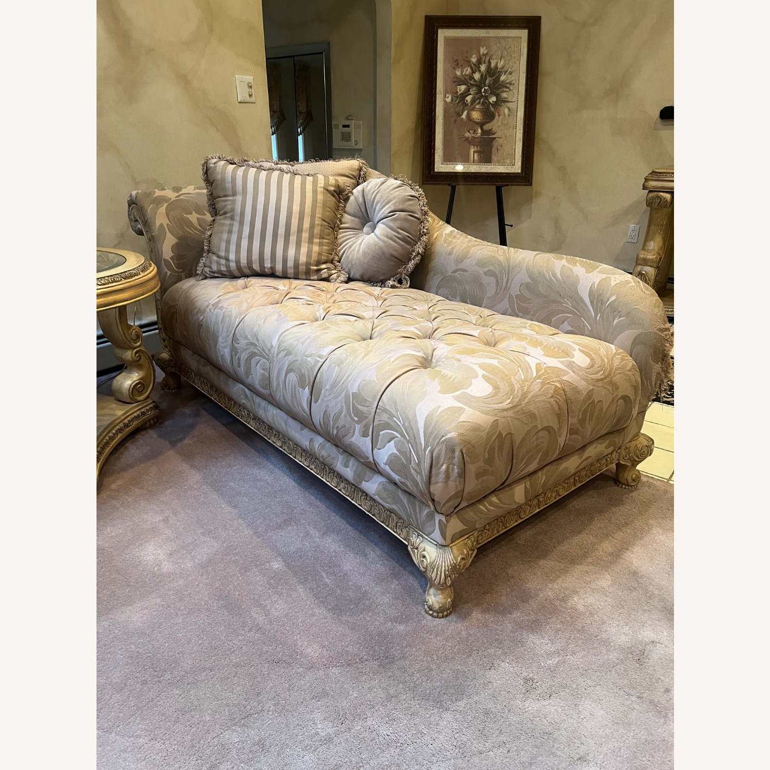 Light Brown Fabric Chaise Lounge - image-1