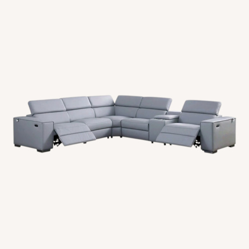 Used Light Blue Leather Reclining Sectional for sale on AptDeco