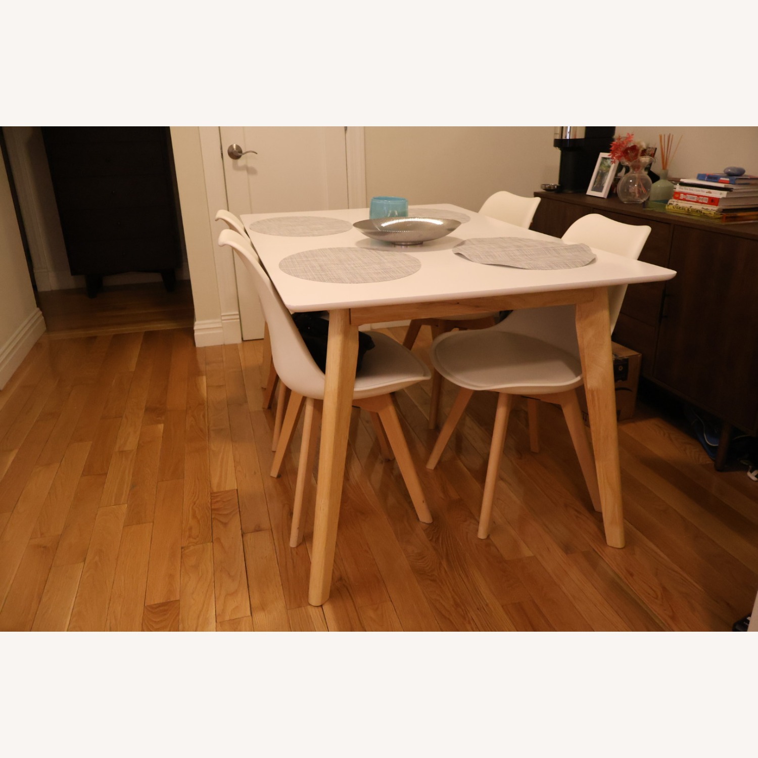 White Mid-Century Extendable Dining Table & Chairs - image-2