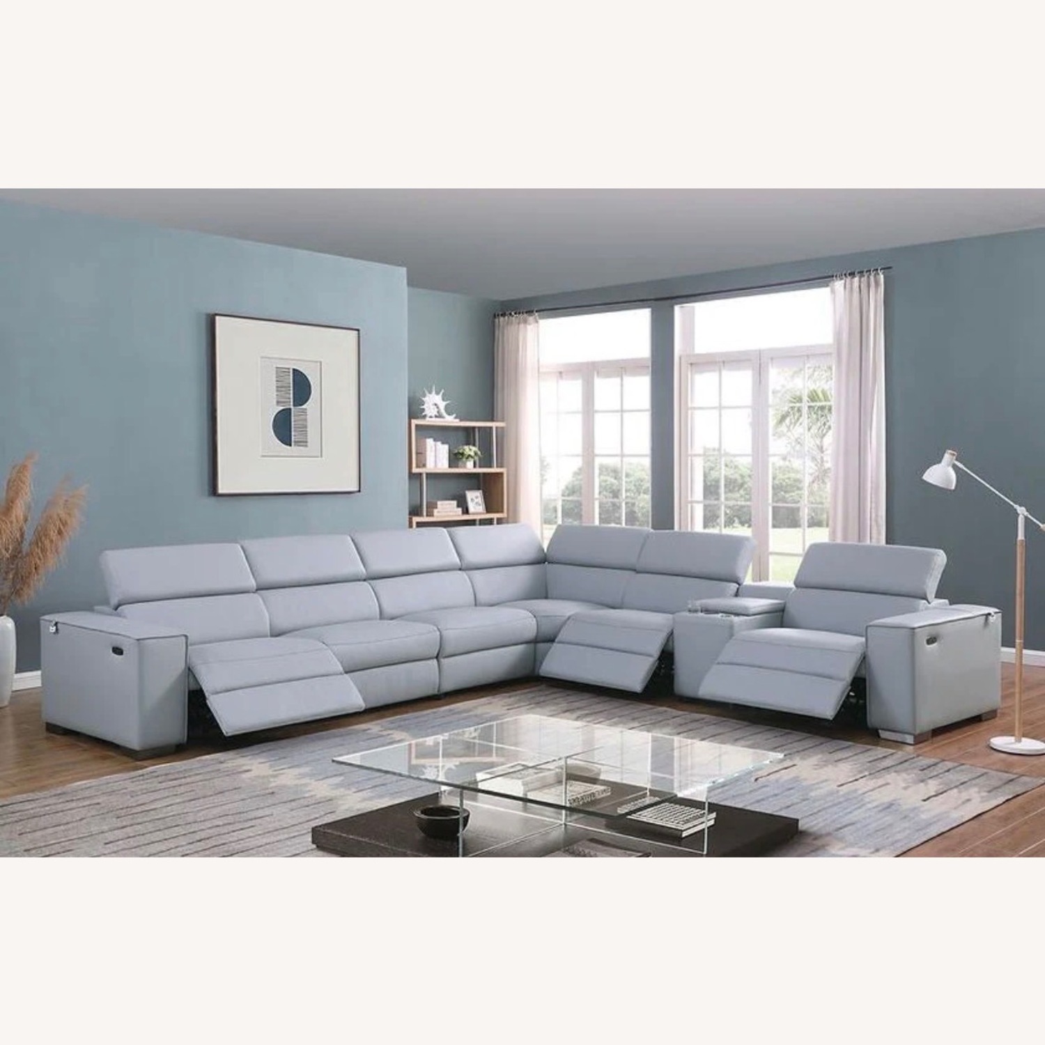 Light Blue 7-Piece Reclining Sectional - image-9