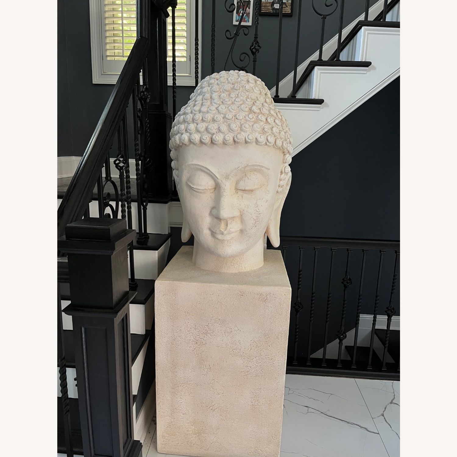 Buddha Head with Pedestal Statue - image-1