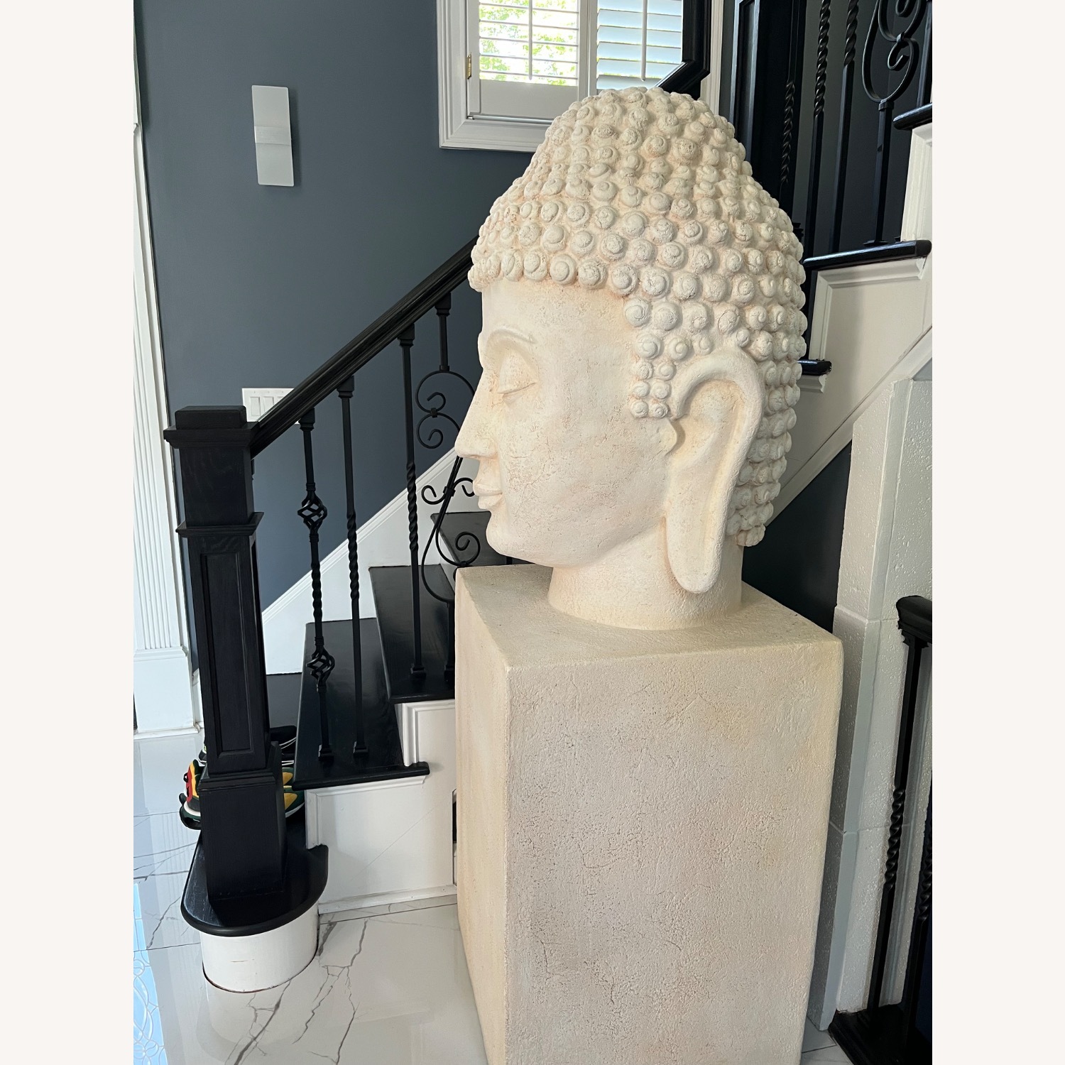 Buddha Head with Pedestal Statue - image-2