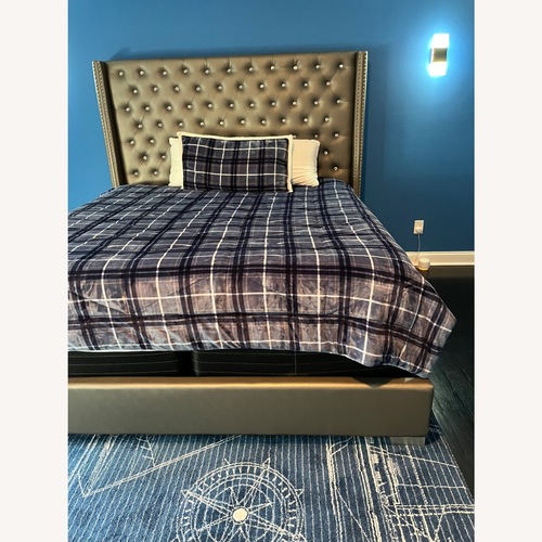 Used Silver Leather King Bed for sale on AptDeco