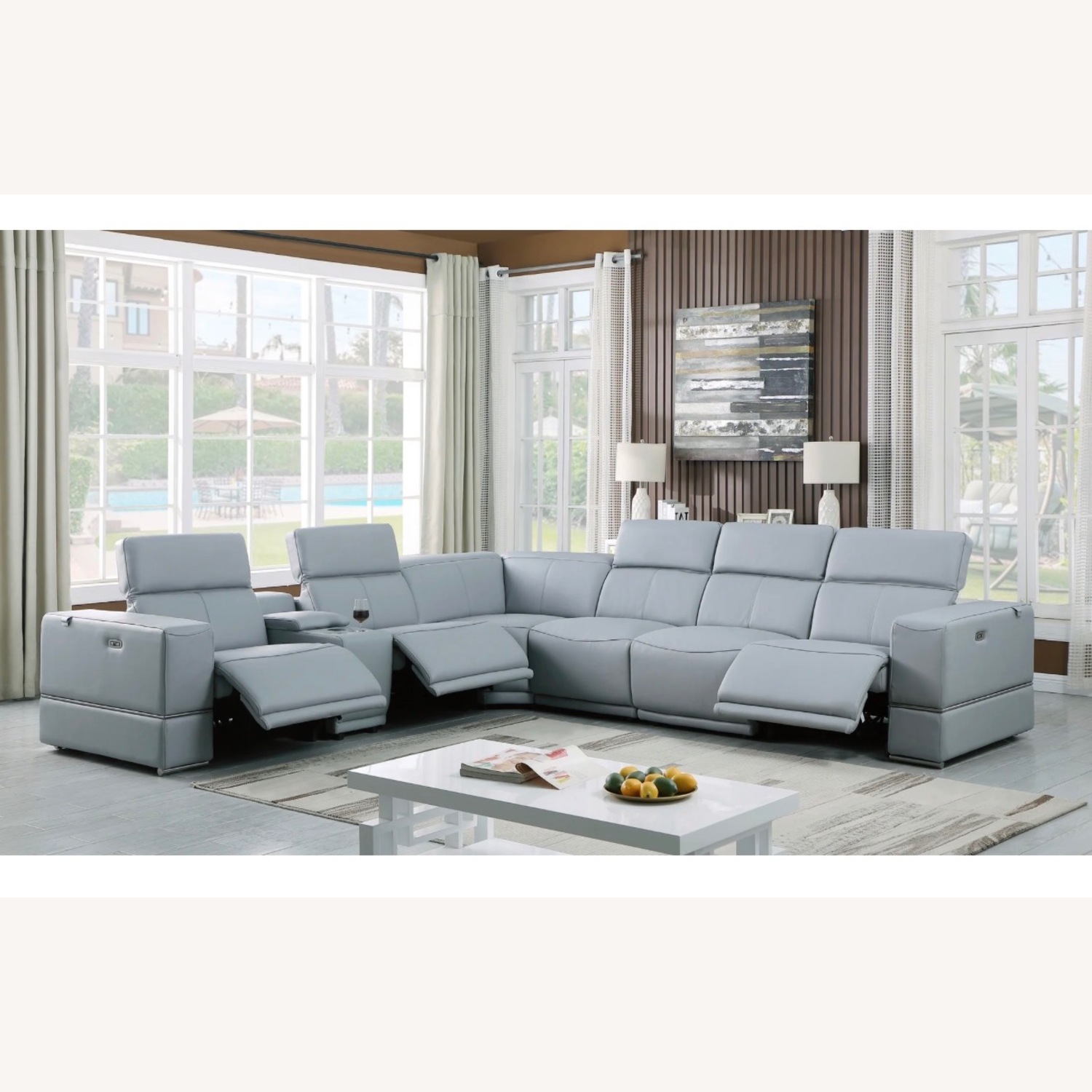 Franco Light Blue 7-Piece Reclining Sectional - image-8
