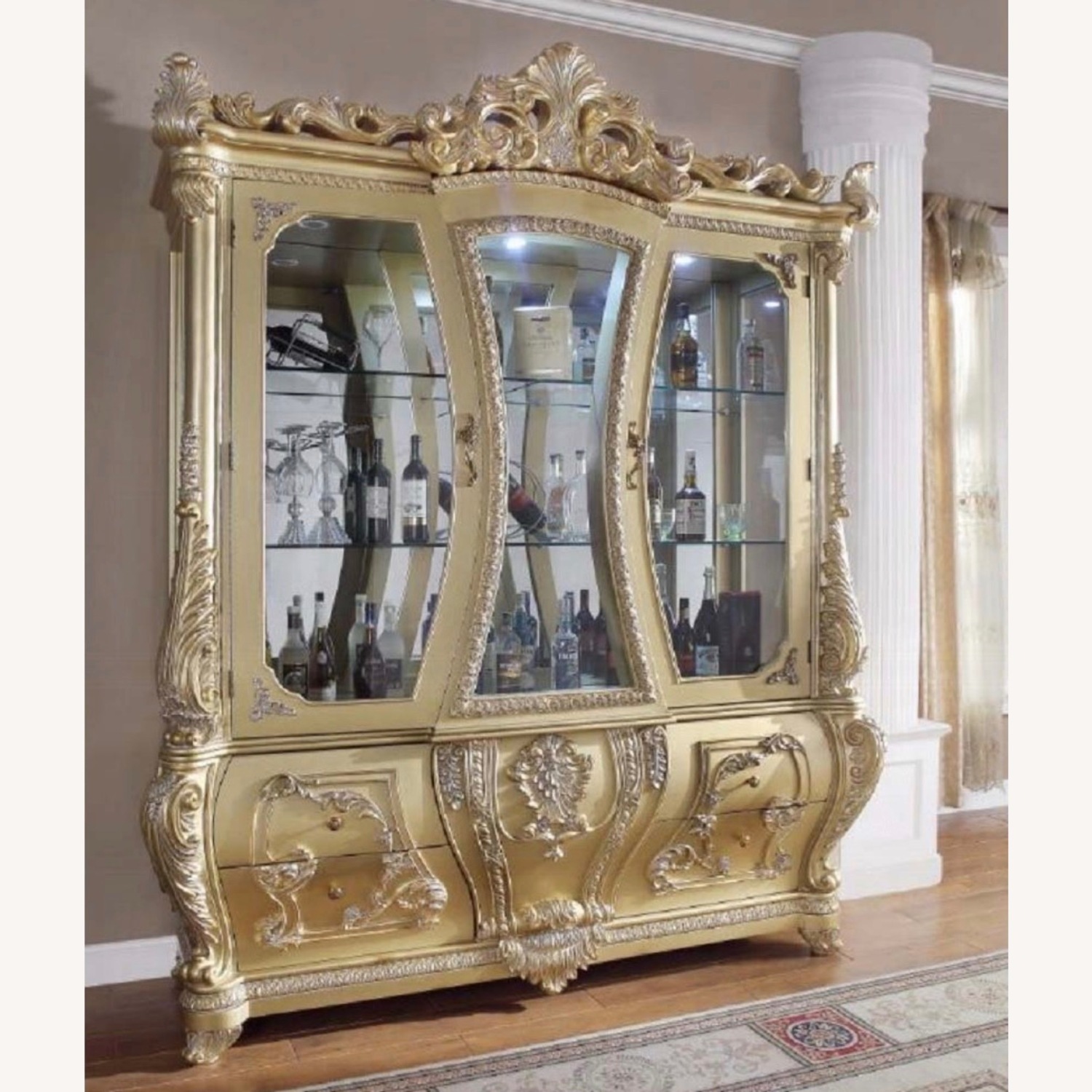 Luxury Gold Cabriole Curio Cabinet - image-2