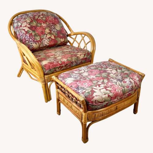 Used Ficks Reed Style Rattan Lounge Chair and Ottoman for sale on AptDeco
