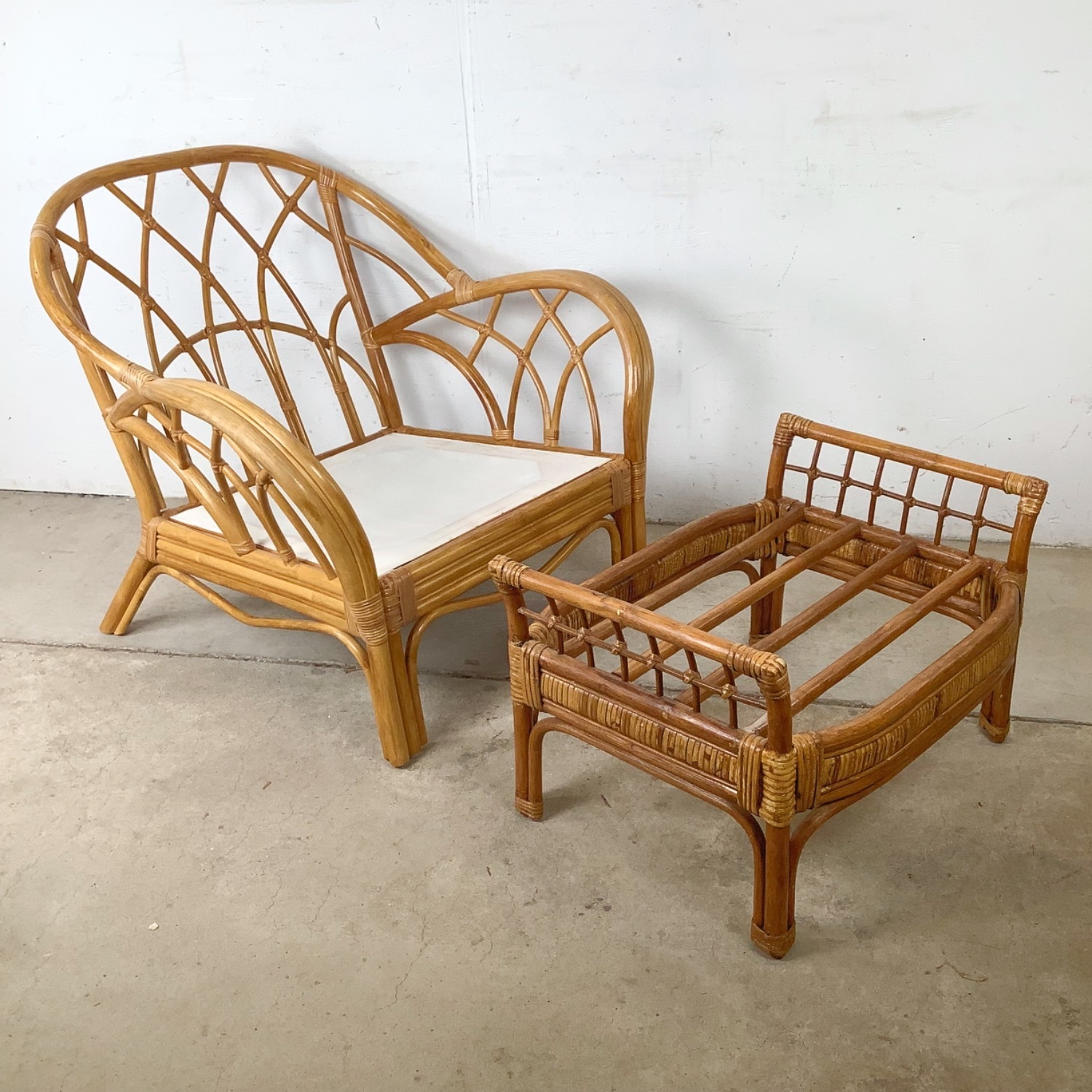 Ficks Reed Style Rattan Lounge Chair and Ottoman - image-11