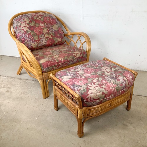 Used Ficks Reed Style Rattan Lounge Chair and Ottoman for sale on AptDeco