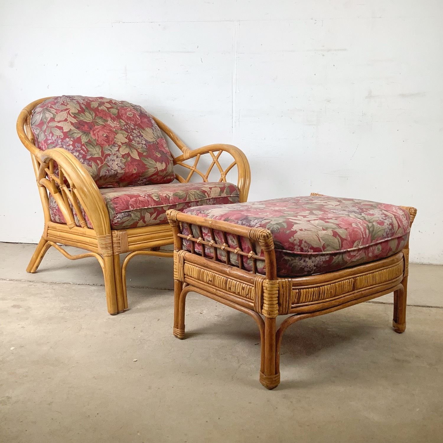 Ficks Reed Style Rattan Lounge Chair and Ottoman - image-2