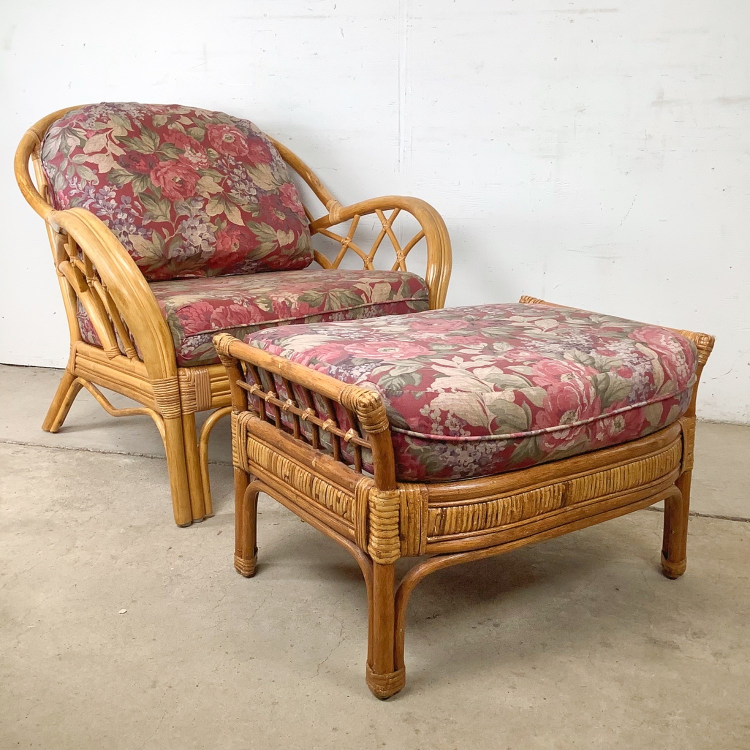 Ficks Reed Style Rattan Lounge Chair and Ottoman - image-22