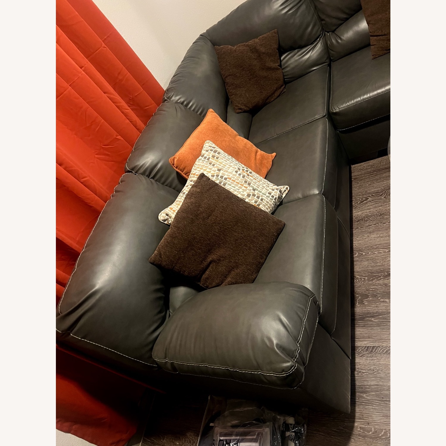 Dark Gray Leather 3+ Piece Sectional - image-1