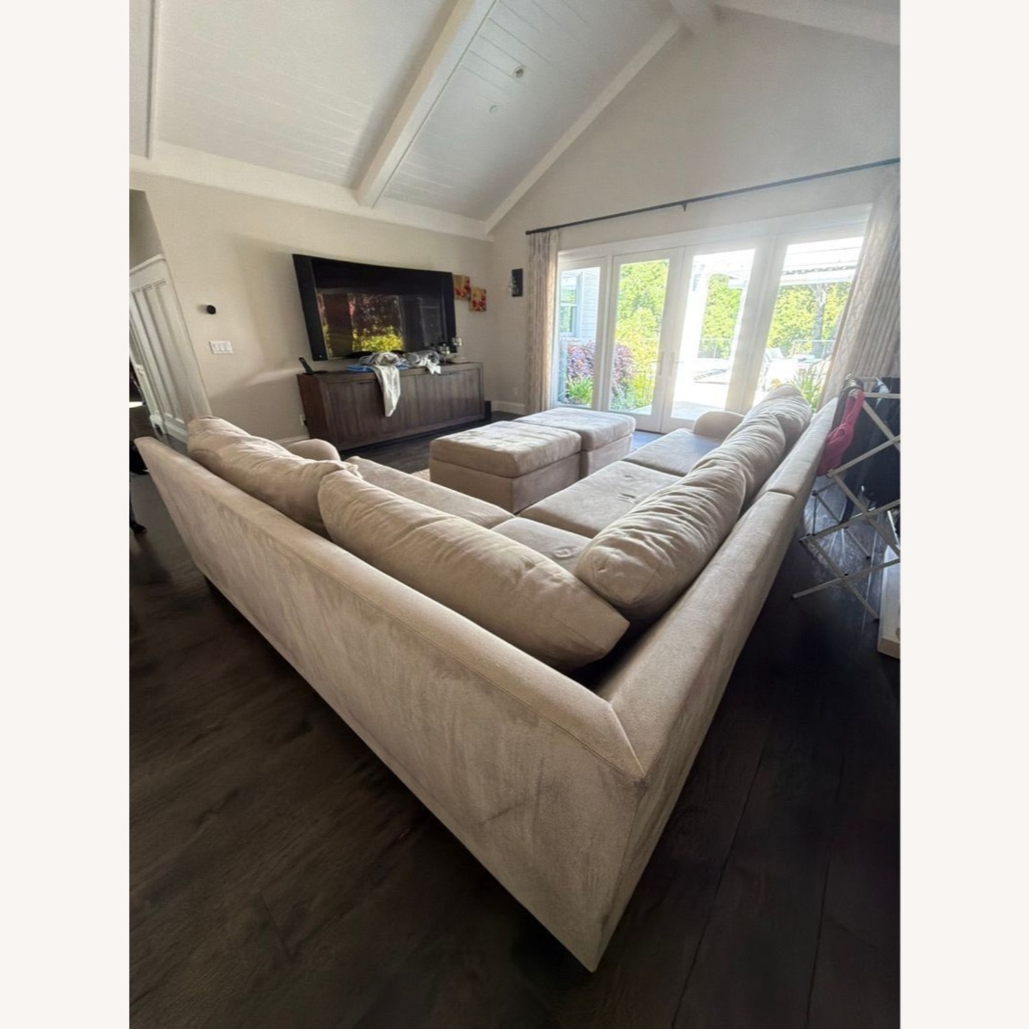 Modern Tan Fabric Sectional Sofa with Clean Lines	 - image-2