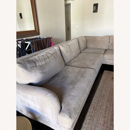 Used Modern Tan Fabric Sectional Sofa with Clean Lines for sale on AptDeco