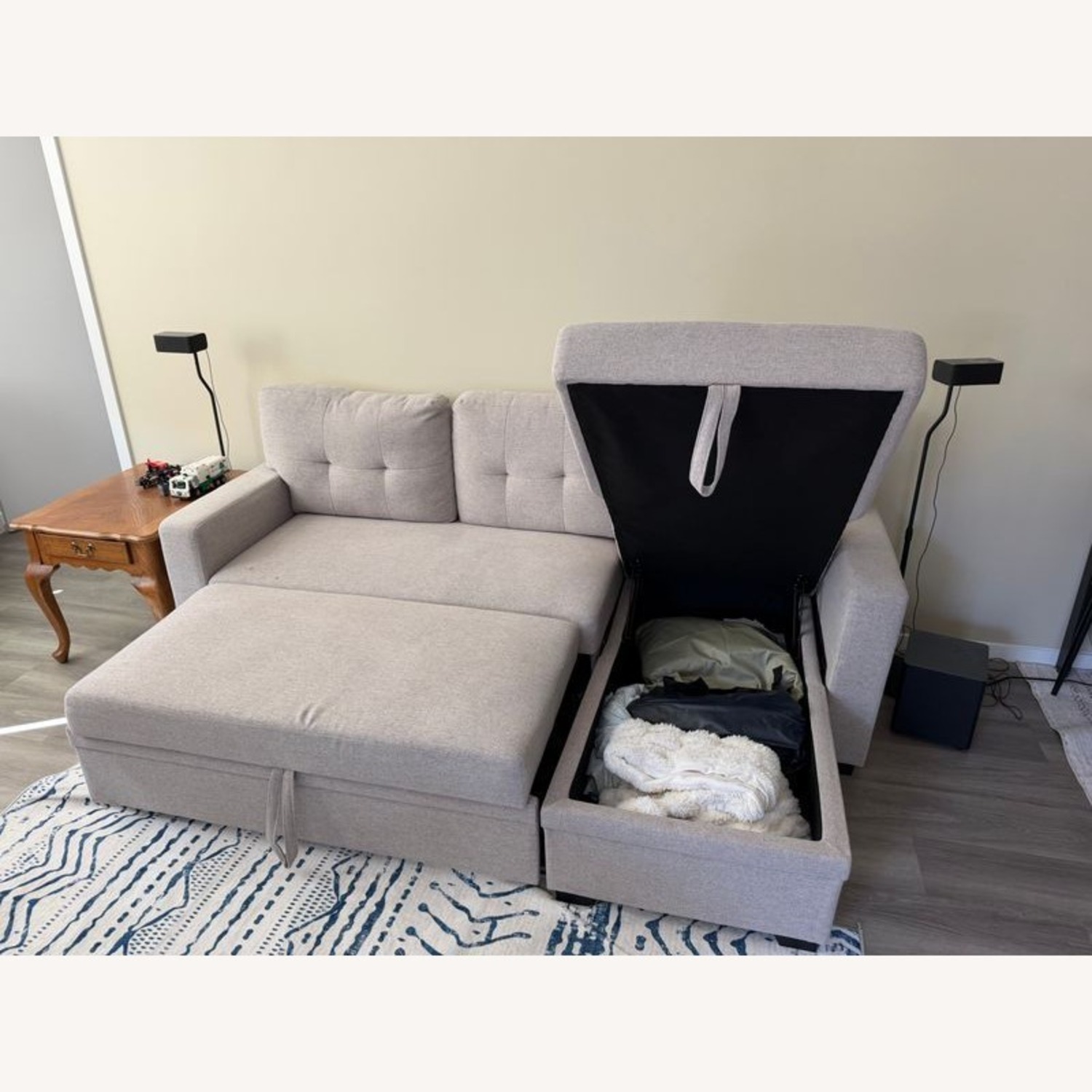 Light Gray Sectional Sofa with Pull-Out Bed  - image-2