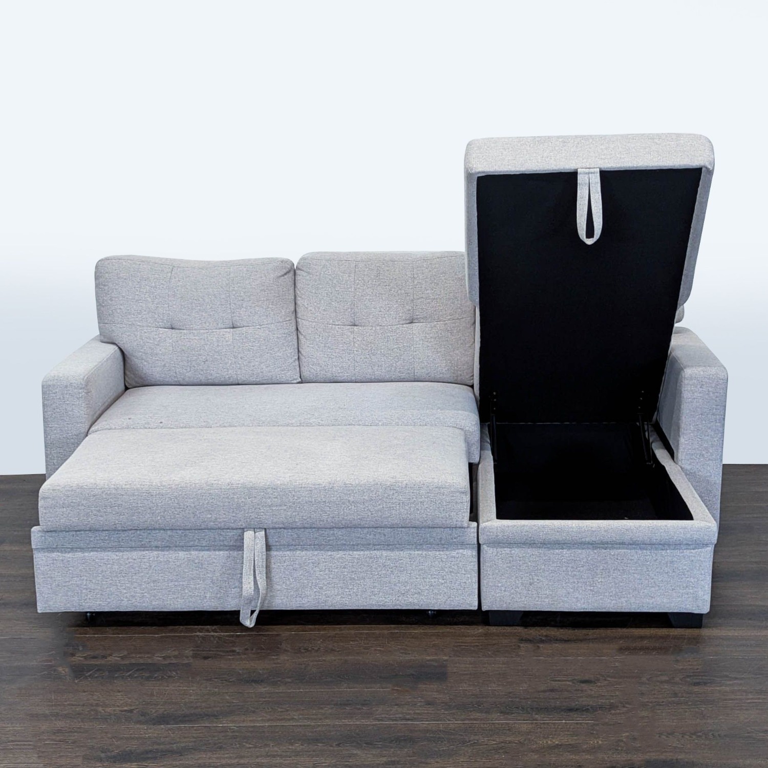 Light Gray Sectional Sofa with Pull-Out Bed  - image-7