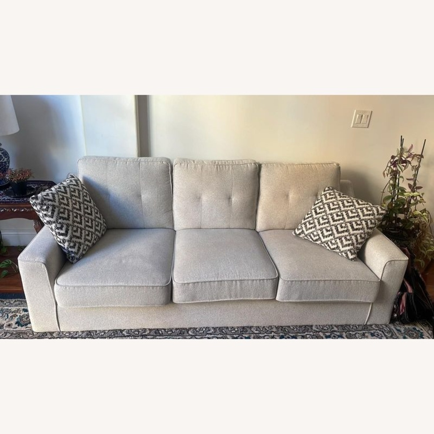 Living Spaces 3-Seat Light Gray Sofa - image-1