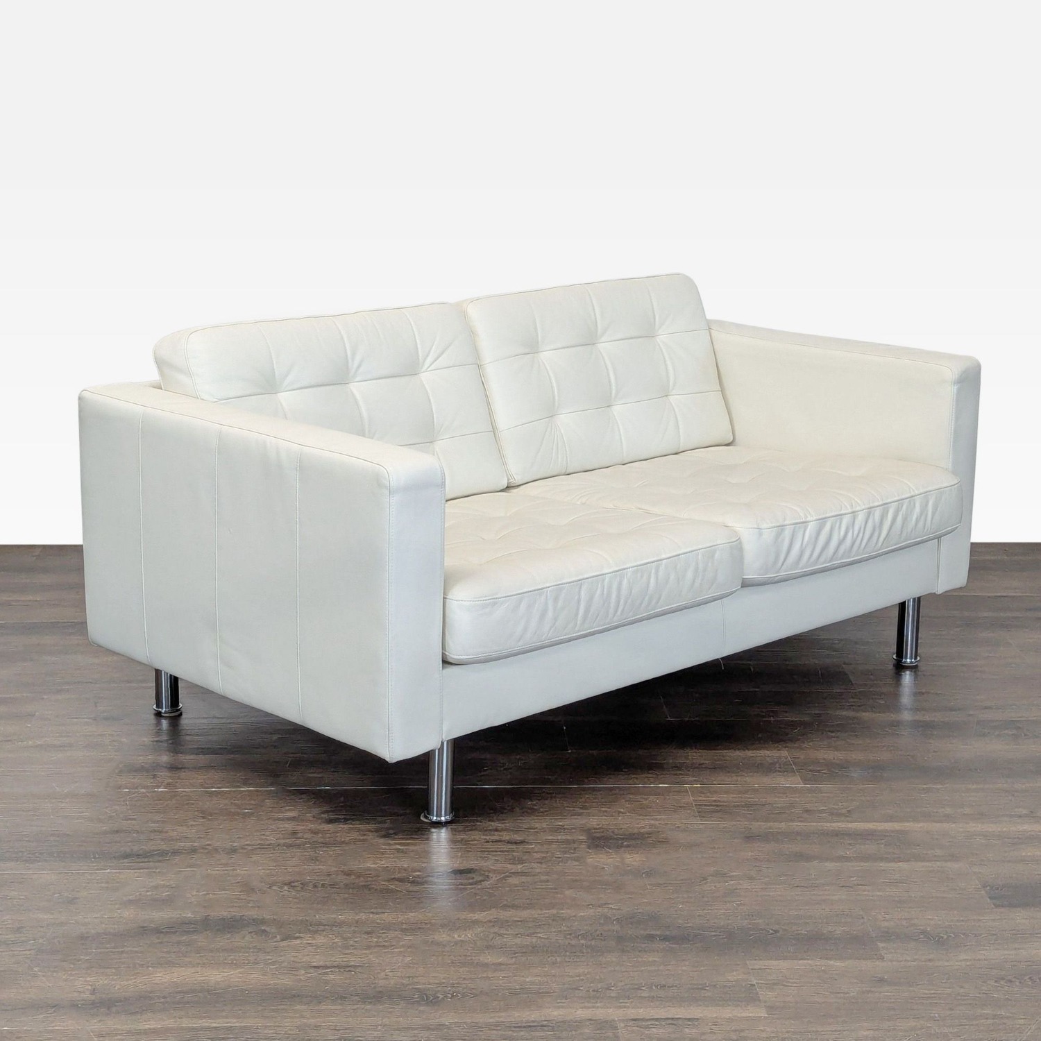 IKEA Morabo Modern White Leather Loveseat  - image-5