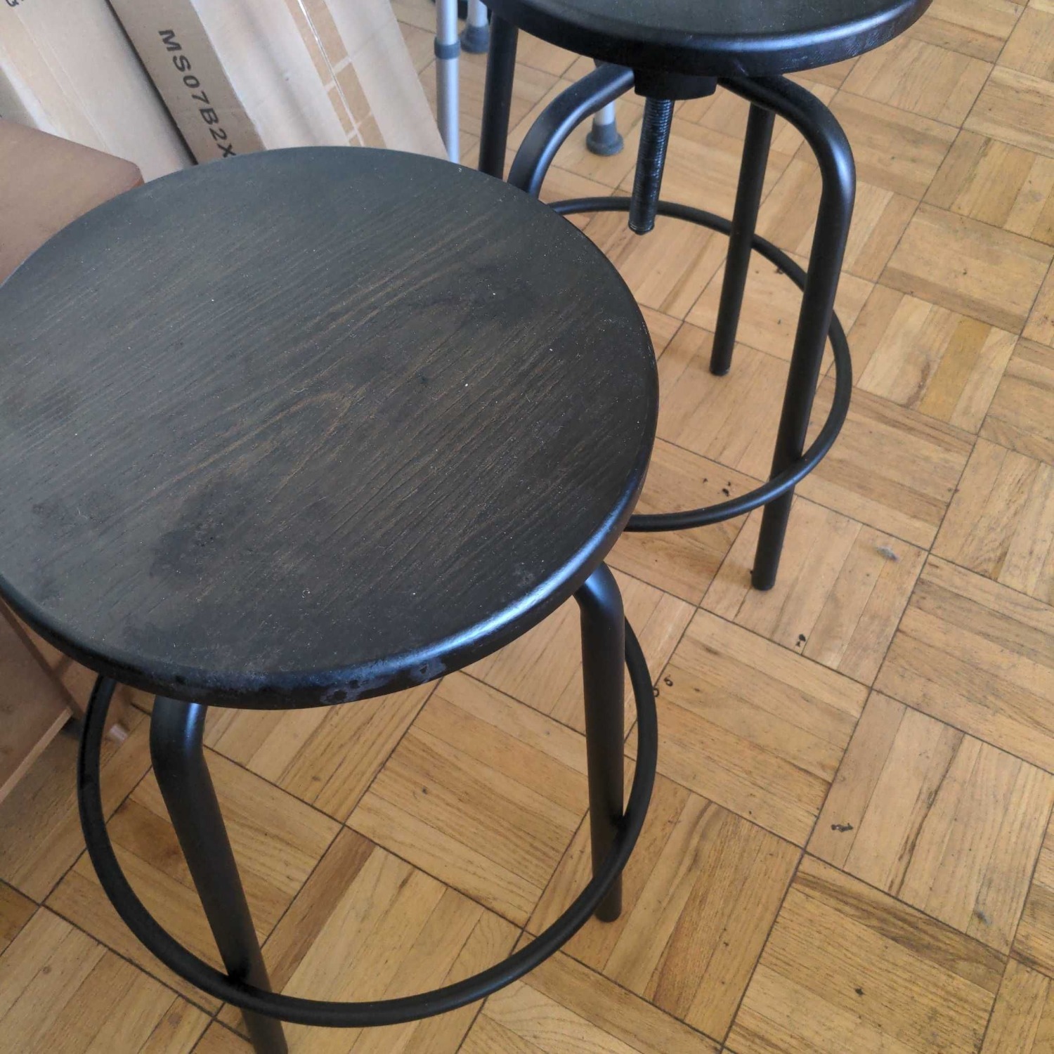Pair of Metal and Wood Adjustable Stools - image-1