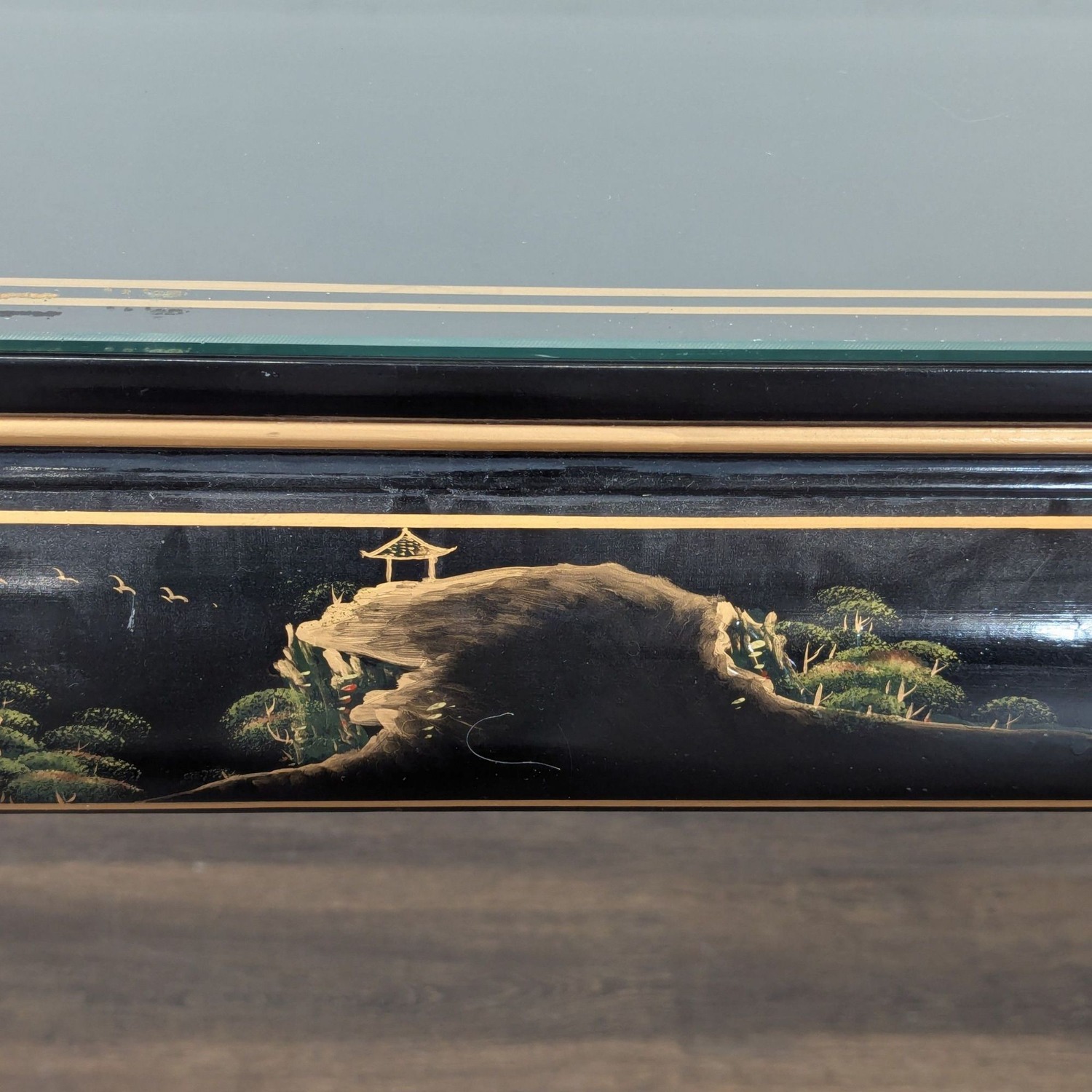 Custom Black Lacquer Chinoiserie Console Table - image-6
