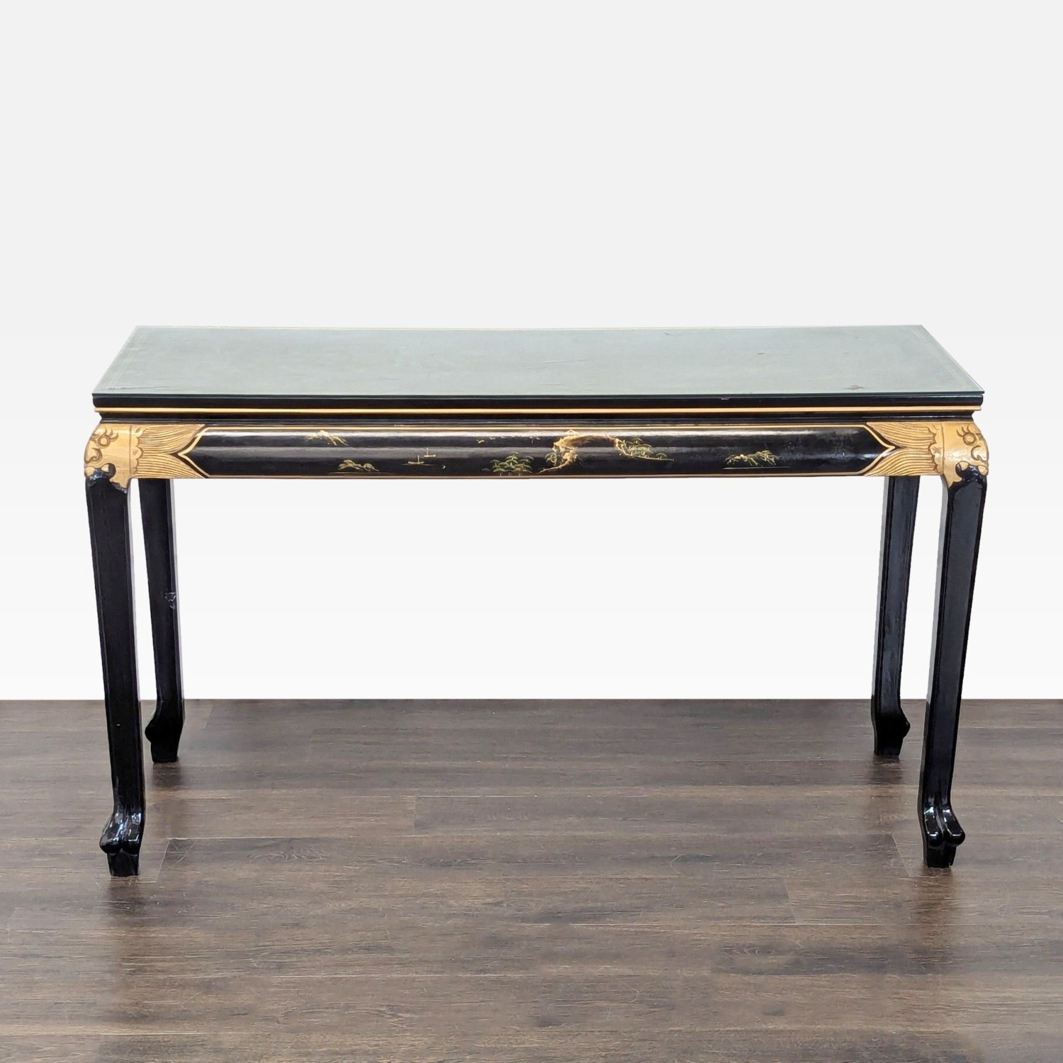 Custom Black Lacquer Chinoiserie Console Table - image-2