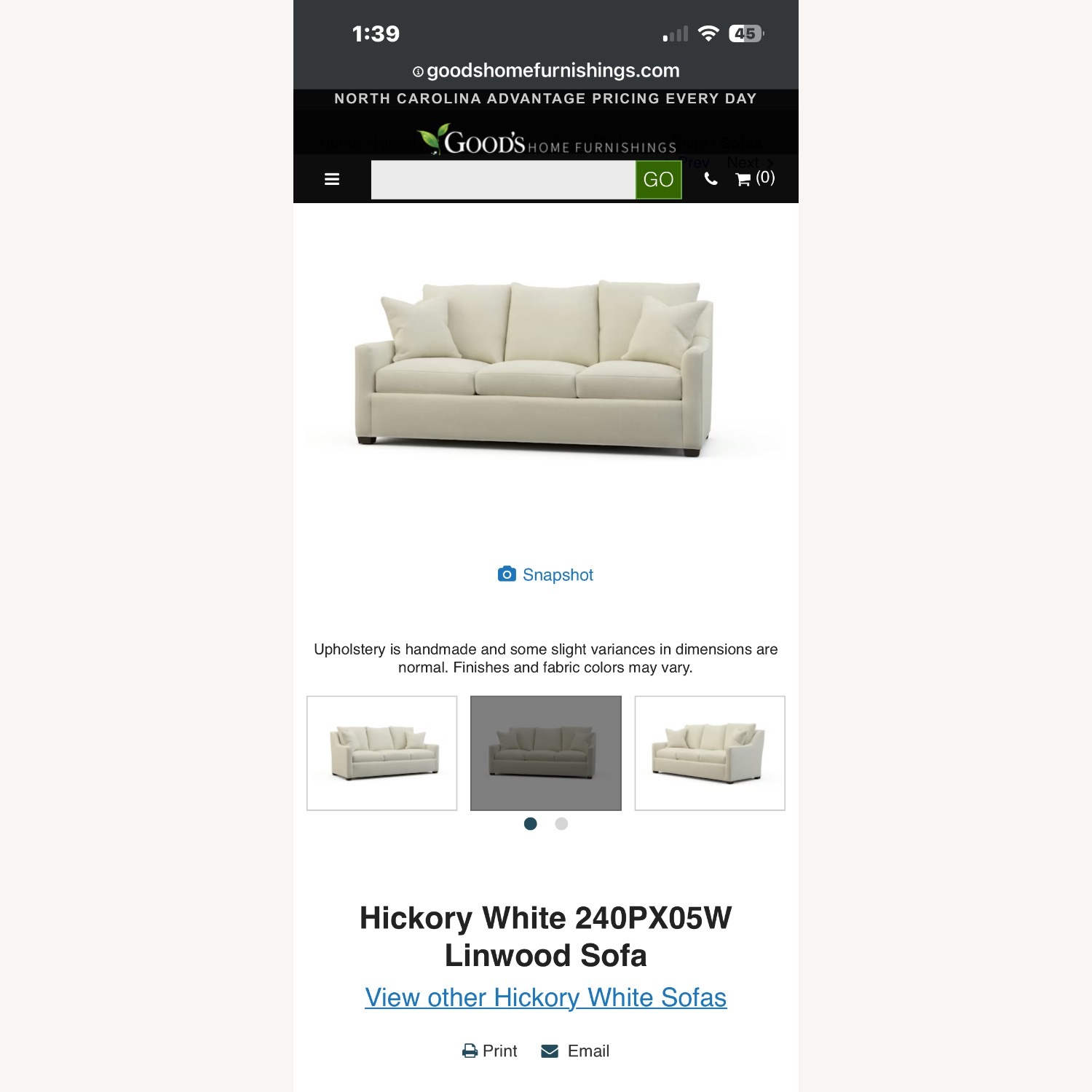 Sherrill Furniture White Fabric 3+ Seater Sofa - image-3