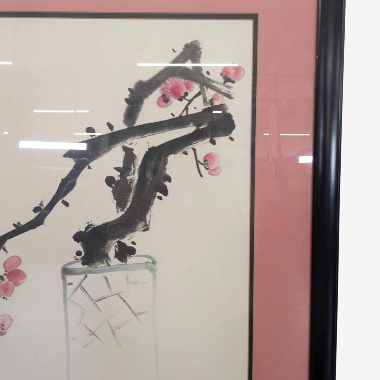 Large Framed Chinese Ink Wash Style Still Life  - image-5