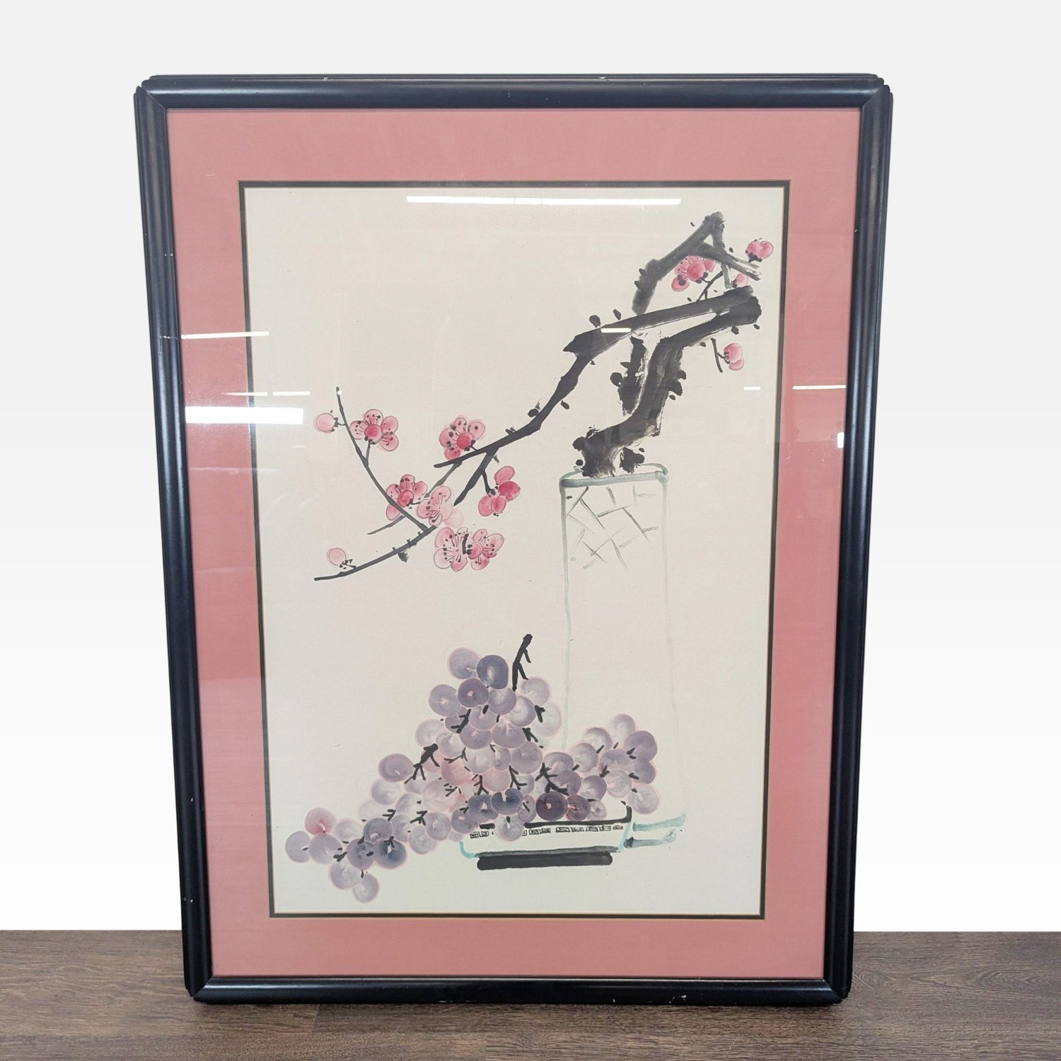 Large Framed Chinese Ink Wash Style Still Life  - image-6