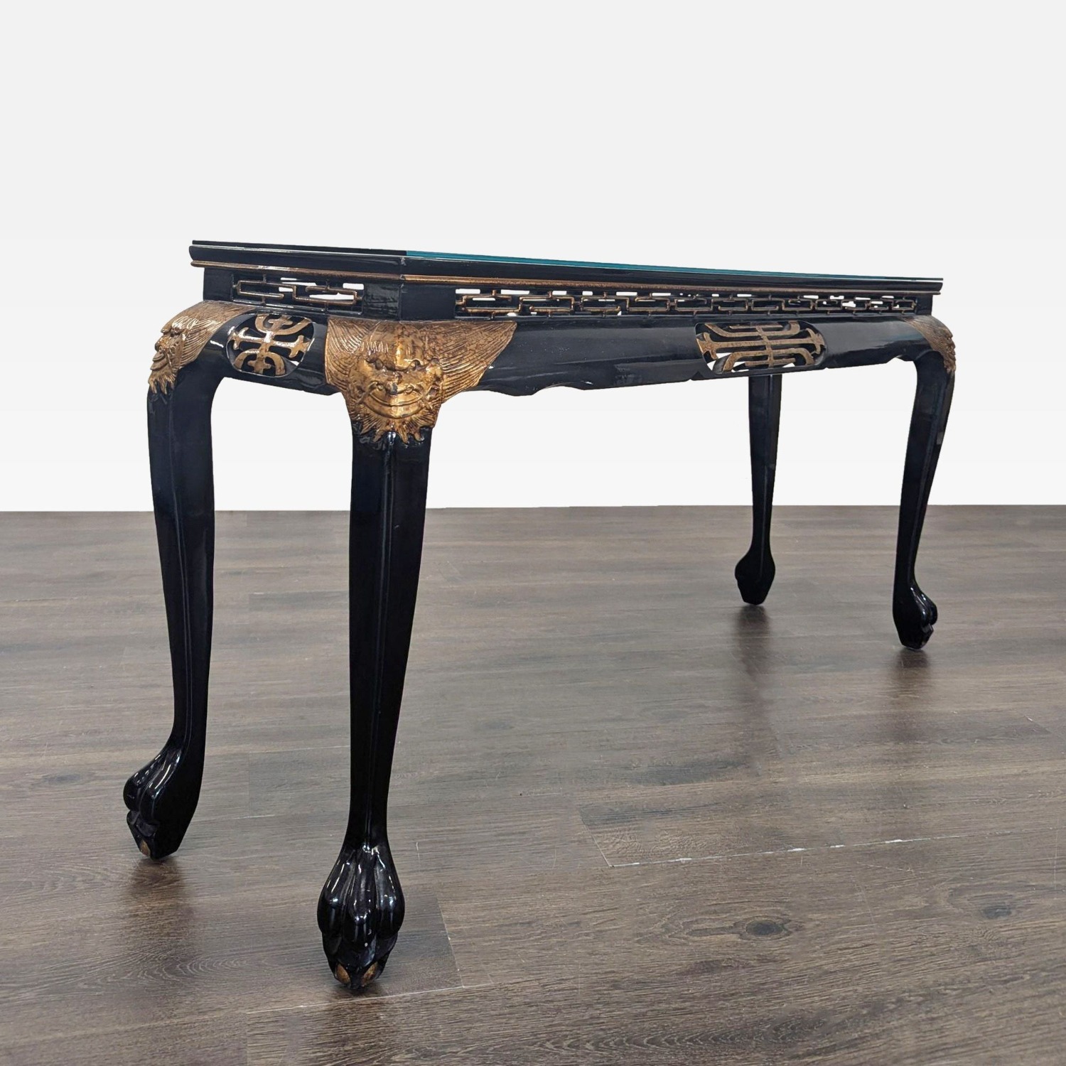 Custom Black Lacquer Chinoiserie Console Table	 - image-3