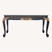 Custom Black Lacquer Chinoiserie Console Table	