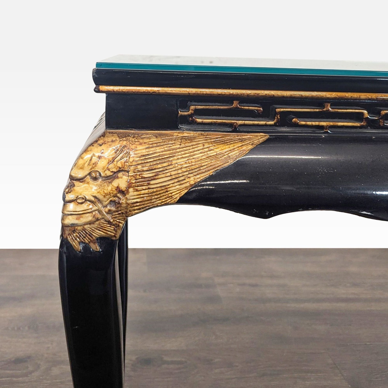 Custom Black Lacquer Chinoiserie Console Table	 - image-6