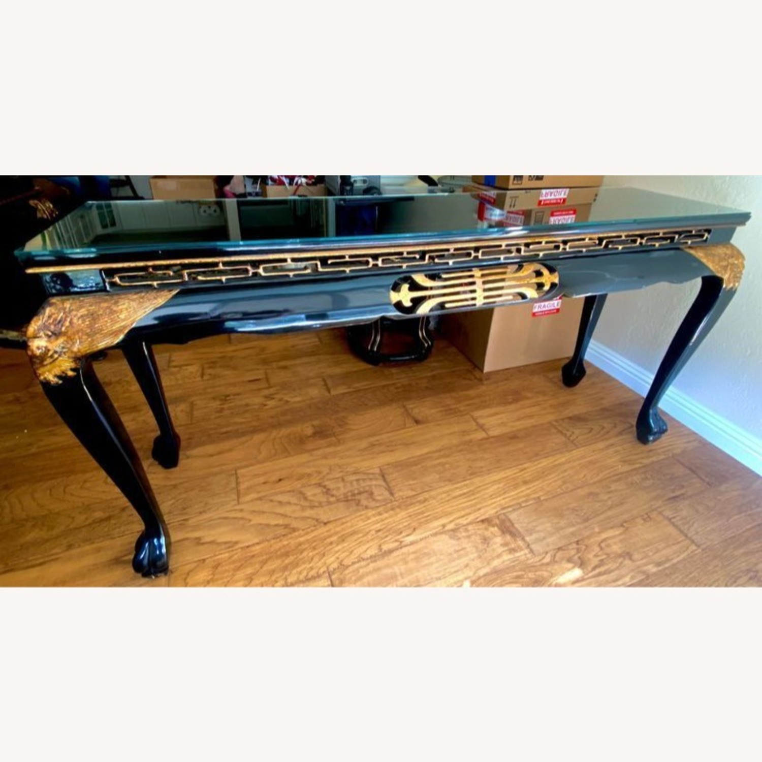 Custom Black Lacquer Chinoiserie Console Table	 - image-2