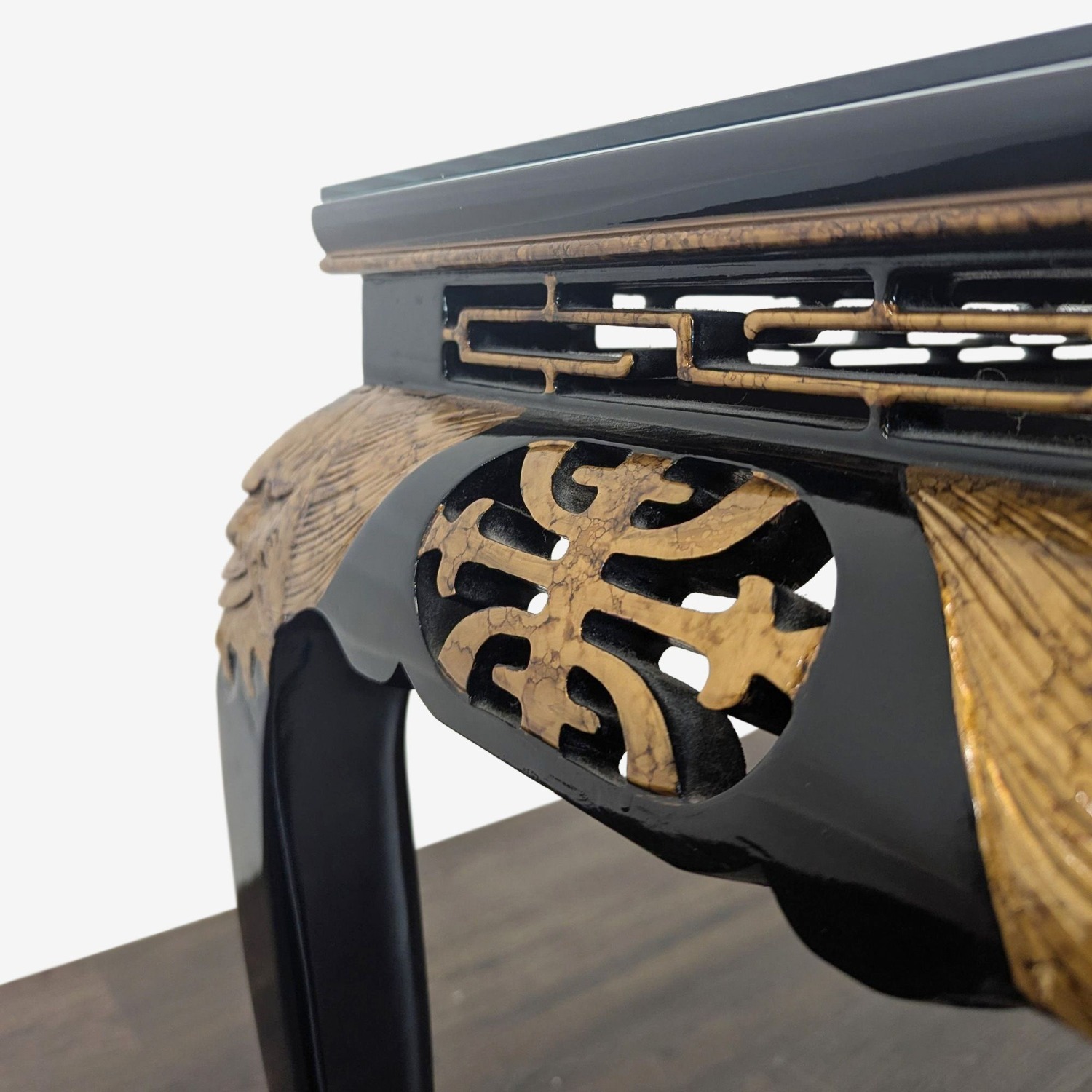 Custom Black Lacquer Chinoiserie Console Table	 - image-5